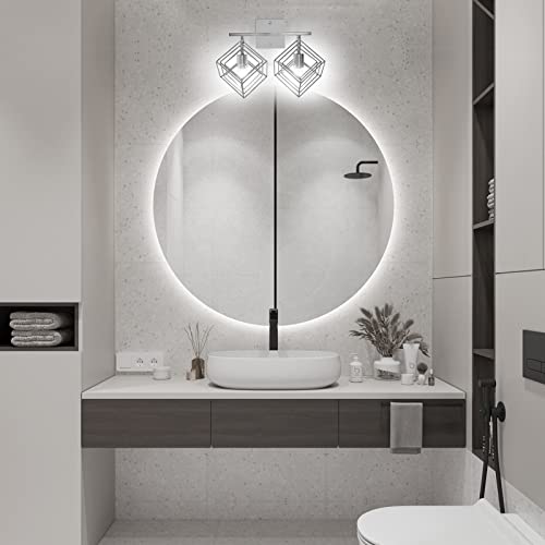 Bathroom Vanity Light with 2 Bulbs Bathroom Light Fixtures Over Mirror with 2 Rotatable Cube Shades Modern Wall Mounted Silver Brushed Nickle - color: Brushed Nickel, size: 2-Lights ( 16" Width )