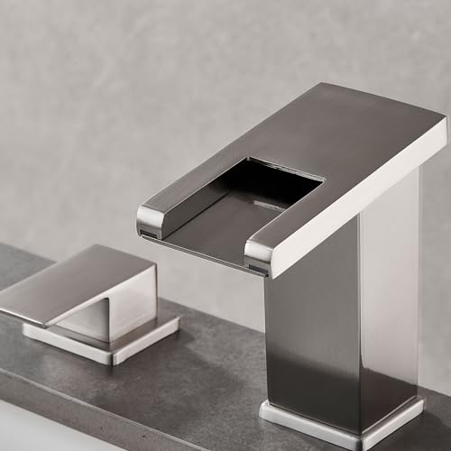 LED Bathroom Faucet 3 Hole, Brushed Nickel Waterfall Bathroom Faucets, 8 Inch Widespread Modern Bathroom Sink Faucet & Parts, Wide Spread Touch On Three Hole 2 Handle Bathroom Vanity Faucet - color: Brushed Nickel