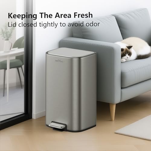 mVm 10.6 Gal Kitchen Trash Can, Step Trash Can with Lid, Smooth Edge Garbage Bin for Home Office (Gray) - color: Gray, size: 10.6Gal