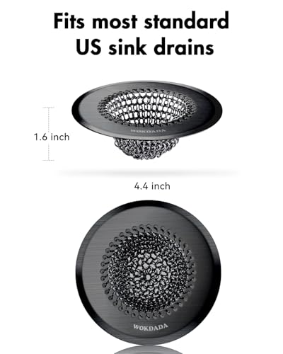 Kitchen Sink Drain Strainer,Patented Reversible Chain Mesh Basket,Black | Kitchen Sink Accessories,Easy Clean,Fast Drainage,304 Stainless Steel Rust-Proof,4.4" Large Capacity Food Catcher,Anti-Clog - color: Dark Strainer