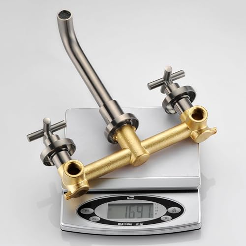 SUMERAIN Wall Mount Bathroom Sink Faucet, Brushed Nickel | Dual Cross Handles, Rough-in Valve Included, 360°Swivel Spout - color: Brushed Nickel