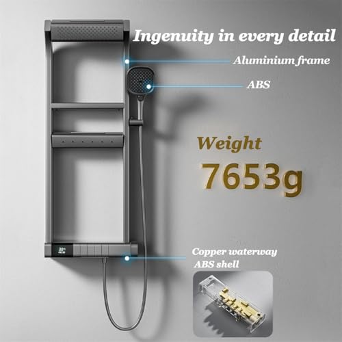 Shower Panel Tower Systems with Shelf,6 Functions Piano Key Design,Thermostatic Shower Set w/Adjustable Body Jets for Home (Grey) - color: Gray