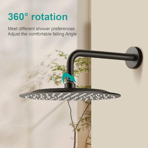 All Metal Rain Shower Head - Heavy Duty Stainless Steel, Easy Install, High Water Flow, Ultra-Thin Modern Design for Bathroom (D-Matte Black, 16) - color: D-Matte Black, size: 16