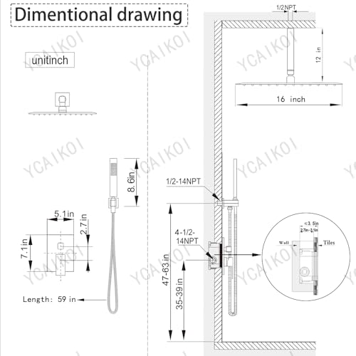 16 Inch Matte Black Ceiling Mount Shower System Bathroom Luxury Rain Mixer Shower Combo Set Ceiling Rainfall Shower Head System Faucet Contain Rough-in Valve and Trim Included - color: Matte Black, size: 16 Inch