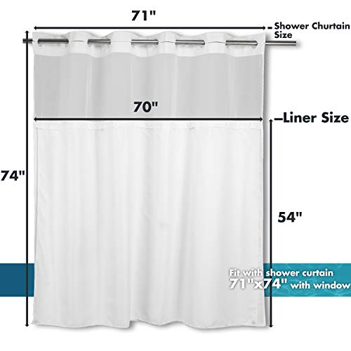 River Dream Fabric Snap in Shower Curtain Liner Replacement,White,70x54 | with Magnets,Detachable Liner,Quick Dry,Machine Washable,Fit for River Dream 71(W) x 74(H) with Window Shower Curtain - size: 70"W x 54"L (Pack of 1)