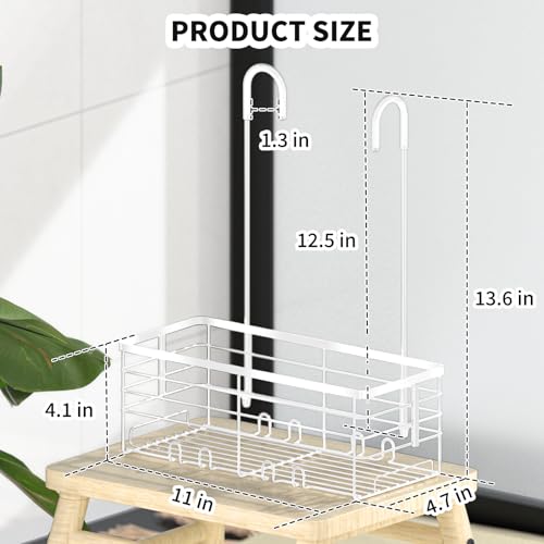 SHANSHUI Shower Caddy Hanging Bathroom Organizer Basket, Shampoo Bracket, Over Door Showers Caddy with Hooks, 304 Stainless Steel Rust Proof Rack- White - size: 10.98"D x 4.7"W x 13.6"H