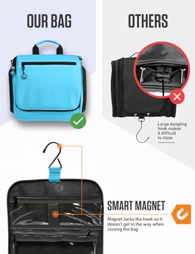 VENTURE 4TH Hanging Travel Toiletry Bag, 18 Compartments - Light Blue | Hangs on rails, hooks or doors; stands upright. Removable TSA pouch. Water-resistant Nylon 290D Twill, reinforced stitching. - color: Light Blue