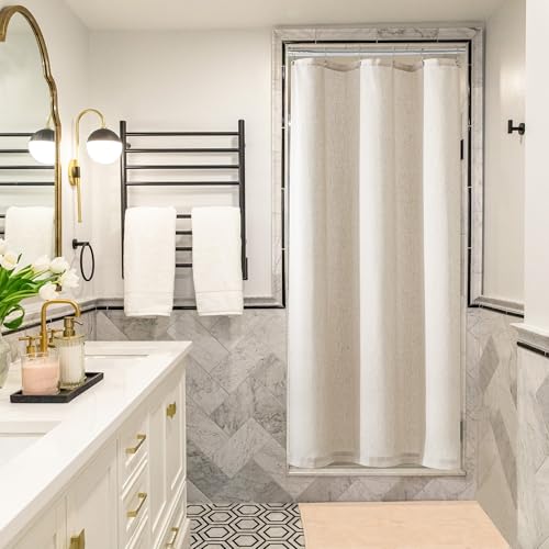 Beige Linen Shower Curtain for Bathroom Water Repellent 36x72 Inch | Small Stall Narrow Size Half, Shower Curtains, Tan Earthy Tone, Boho Farmhouse Rustic, RV Drapes, with Hooks, 36 x 72 Inches - color: Warm Beige, size: 36"W x 72"L (Pack of 1)
