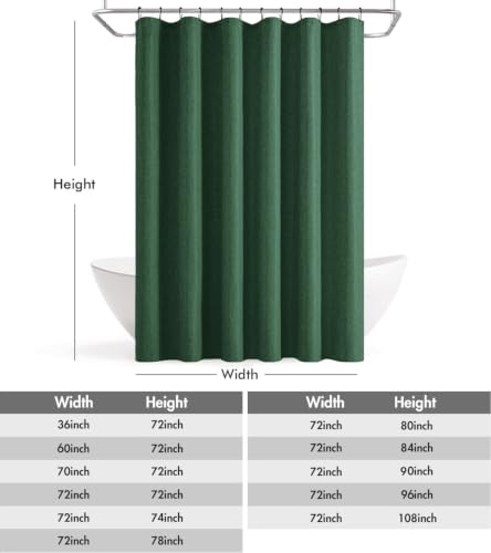 ANRODUO Dark Green Extra Long Linen Fabric Shower Curtain Set - W72xL108 | Farmhouse Shower Curtain with 12 Metal Hooks, Waterproof Heavy Duty, Button Hole Design, Machine Washable for Bathroom - color: Dark Green, size: 72"W x 108"L (Pack of 1)