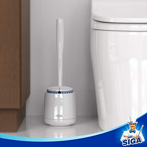 MR.SIGA Toilet Bowl Brush and Holder, Sturdy Long Handle, White, 1 Pack | Automatic lid design, upgraded ventilation, replaceable toilet brush head dries quickly - color: White, size: One Size