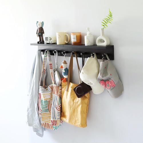 Entrance Coat Rack ,Coat Hooks, Wall-Mounted Wooden Hook Rack, Wall-Mounted Shelves are Very Suitable (Black Color Finish—A-1) - style: black color finish—A-1