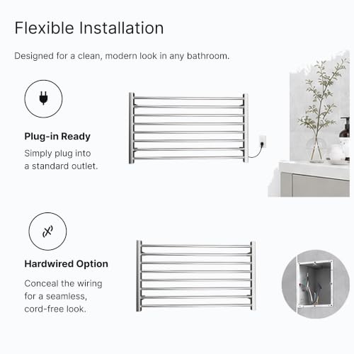 Heated Towel Rack, Towel Warmer with Timer, Wall Mounted hot Towel Warmer Rack for Bathroom, Hardwired or Plug-in Models Wide Towel Heater