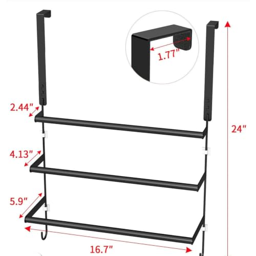 Over-the-Door 3-Tier Towel Rack with Hooks for Bathroom
