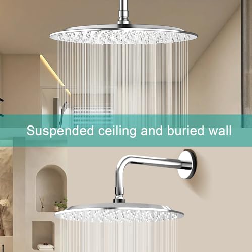 All Metal Rain Shower Head - Heavy Duty Stainless Steel, Easy Install, High Water Flow, Ultra-Thin Modern Design for Bathroom (Chrome, 12) - color: Chrome, size: 12