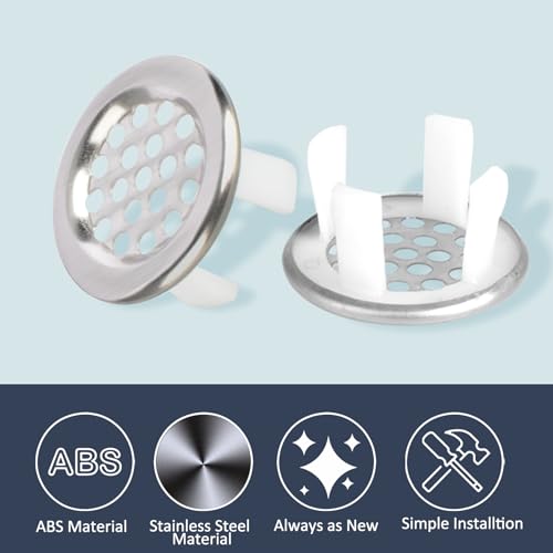 6 Pack Sink Overflow Ring Bathroom Sink Overflow Trim Ring Stainless Steel Mesh Round Hole Cover for Bathroom Kitchen Sink Basin Trim Overflow Cover