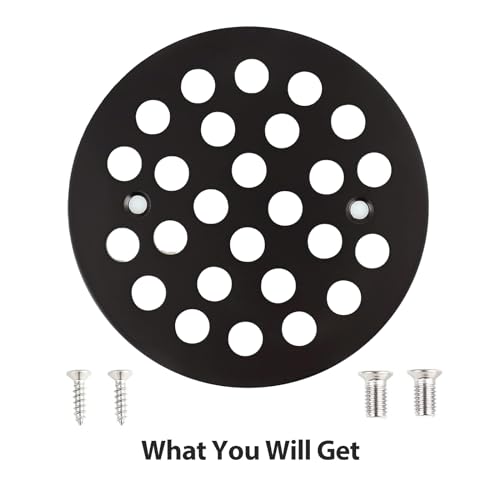 4-1/4” Round Shower Drain Cover,Screw-in Shower Drain Strainer,Easy-to-Install Replacement Cover - color: Black, size: 4-1/4 inch
