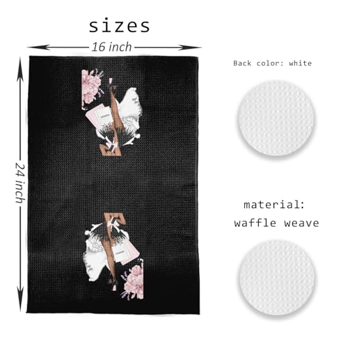 Black & Pink Hand Towels (Set of 2) - Flower Design for Bathroom - color: A - Black Base