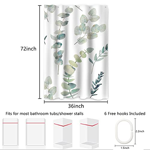 AWERT Small Half Size Stall Shower Curtain with 6 Hooks Green Leaves Shower Stall Curtain 36 x 72 Boho 36 inch Shower Curtain for Bathroom/RV and Camper - color: Sage Green, size: 36"W x 72"L (Pack of 1)