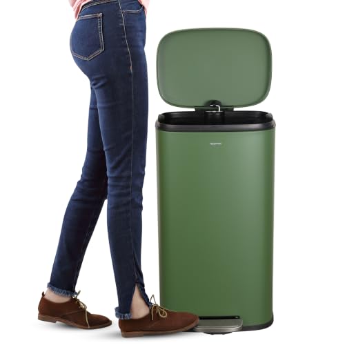 happimess Curtis 8 Gal Step Trash Can Soft Close 25", Pine Green | Iron Construction, Satin Finish, Removable Liner, Steel Pedal, 20 Trash Bags Included, Kitchen Office Bin - color: Pine Green