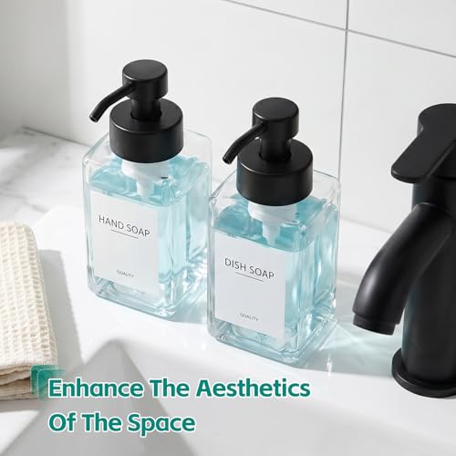 Foaming Soap Dispenser, 12oz/350ml Glass Foaming Hand Soap Dispenser Set, 2Pcs Refillable Foam Soap Dispenser With Foaming Pump, Labels, Square Foam Soap Hand Dispenser For Bathroom, Kitchen - color: Clear Bottle