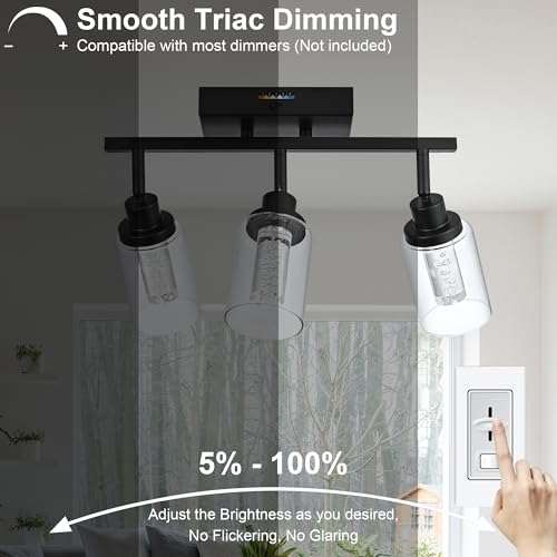 MELUCEE 3 Lights LED Track Lighting Kit Ceiling, 5-Color Temperature | Bathroom Vanity Light Fixtures Wall Mounted Lamp Black Finished with Flexibly Rotatable Light Heads, Built-In LED Chips - color: Black, size: 3 Lights