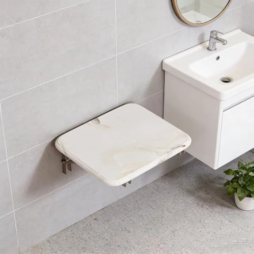 Folding Wall-Mounted Shoe Changing Stool, High-End Entrance Hall Foyer Chair, Invisible Bathroom Folding Stool (White) - color: White