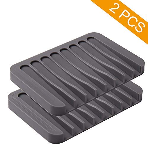 2PCS Soap Dish Holder, Premium Silicone Soap Dishes for Shower Bathroom Kitchen Sinks, Soap Tray Saver Drainer, Self-draining Waterfall, Non-Slip Design, Easy Cleaning (Gray) - color: Gray