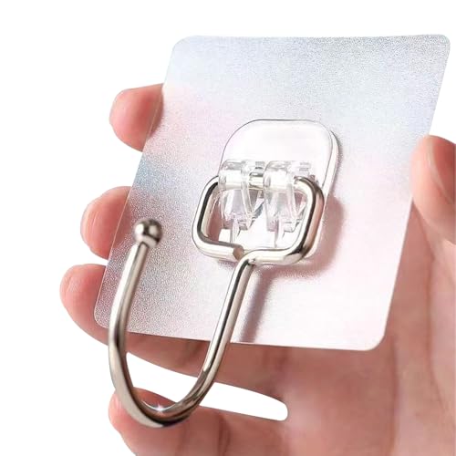 Strong Transparent Adhesive Hooks, 2-Pack No Drill, Removable Self-Adhesive Wall Hooks for Bathroom Damage-Free Hooks for Hanging Towels