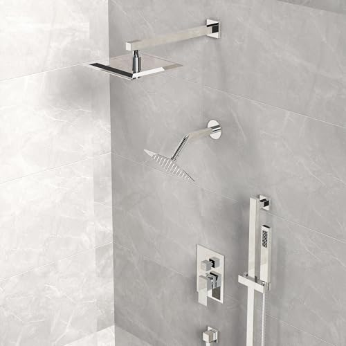 10" High-Pressure Rainfall Shower Faucet with Handheld Spray, Wall Mount Dual Shower Head System with Slide Bar (Polished Chrome) - color: Chrome, style: Wall Mount-with Slide Bar