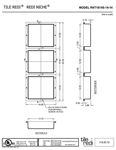 Tile Redi USA RNT1614S-14-14 Niche Triple Recessed Shower Shelf, Three Shelves, 42" H X 16" W, Black - size: 42" H X 16" W, style: 3 Shelves