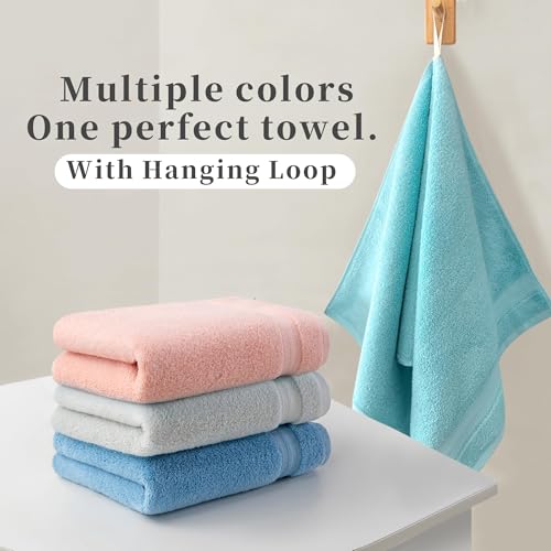 VOOVA & MOVAS Aqua Green Hand Towels 2 Pack, 100% Cotton, 13x29 in | Lightweight Fluffy, Absorbent & Quick Dry, Fade Resistant, Built-in Hanging Loop, Gentle on Skin - color: Aqua