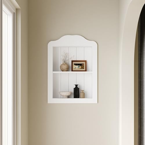 CJL 14'' x 18'' Recessed Medicine Cabinet, Solid Wood in-Wall Bathroom Cabinet, Arched Wall Niche Shelf, 2-Tier, White - color: White, size: 14"x18.1"x3.75"
