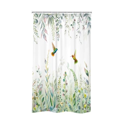 Sage Green Eucalyptus Stall Narrow Hummingbird Bathroom Shower Curtain Set | 48"W x 72"H Plants Botanical; waterproof HD print, quick-dry fabric with 12 free hooks for easy hanging. - color: A-sage Green, size: 48"W x 72"L (Pack of 1)