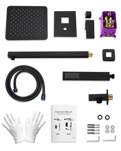 10" Shower System, Wall Mount Shower Faucet Set, Matte Black | Pressure-Balance Rough-In Valve Included, High Flow Square Rainhead, Stainless Steel Fixture for Bath Remodels - color: Matte Black