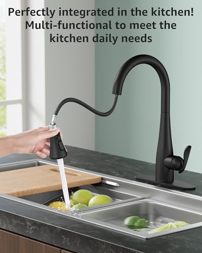 Mbillion Universal Matte Black Kitchen Faucet Spray Head Replacement | ABS,3 Function ,Pull-Down Nozzle with 14 Adapters,Compatible with Moen,Delta,Kohler,WEWE American Standard Sink Faucet Head - color: Black