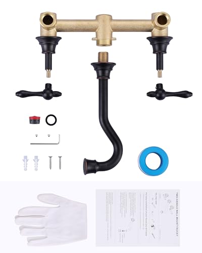 Bronze Bathroom Faucet Wall Mount: WOWOW 2 Handle Bathroom Sink Faucet 3 Hole Installation Lavatory Faucet with Rough in Valve Included(Oil Rubbed Bronze) - color: Oil Rubbed Bronze