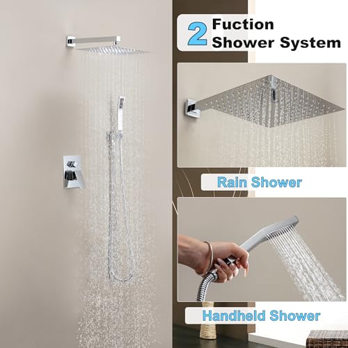 Polished Chrome Shower System with 10-Inch Rain Showerhead and Handheld | Innovative air-injection technology for low pressure, high-flow rate up to 3.22 GPM ensuring powerful consistent stream - color: Polished Chrome, style: 10"-Without Tub Spout