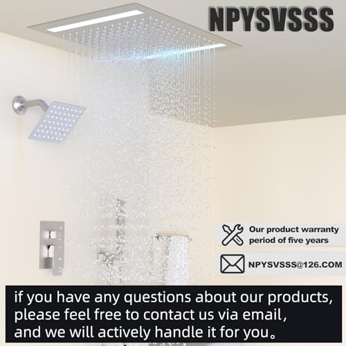 Rain Shower Head System with 14x20 Inch Ceiling Mount LED Head & 6 Inch Wall Head and Handheld Shower 3 Way Pressure Balance Valve Kit,Brushed Nickel - color: Brushed Nickel, style: 14x20 inch+6inch