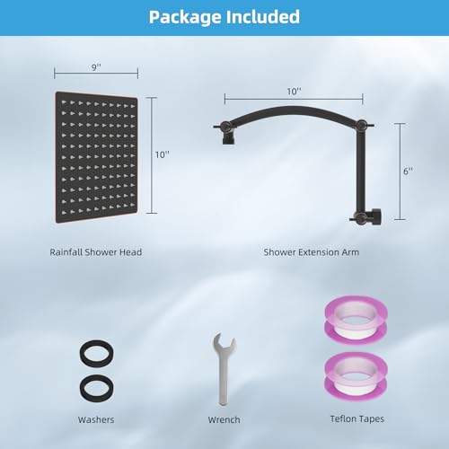 Hibbent 10'' Rain Shower Head with 16'' Extension Arm, Oil Rubbed Bronze | cUPC Certified High Pressure Rainfall Showerhead with Solid Brass Adjustable Shower Head Extension Arm, Fixed Showerheads - color: Oil Rubbed Bronze, style: Square 10''