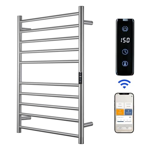 Electric Towel Rack with Voice Control for Alexa & Google Home,TUYA-Wall-Mounted Bathroom Heating Towel Warmer,Stainless Steel Material,31.5x20.08x4.41in,Plug-in,Brushed,10 Bars - color: Brushed With Wifi, size: 10 Bar