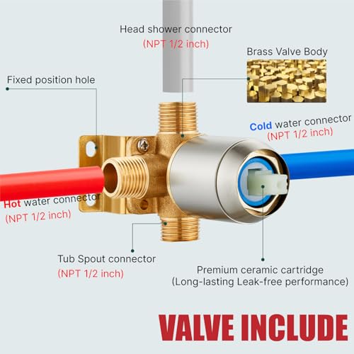 Heyalan 8-Inch Shower Faucet Set with Tub Spout and Valve,Brushed Nickel | 8-inch square rainfall head, tub spout with diverter, male-thread rough-in valve, single-handle control and wall-mount design - color: Brushed Nickel, size: 8 Inch Square Shower He