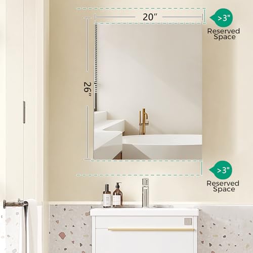 Medicine Cabinet Mirror,Bathroom Mirror with Storage 20 x 26 in | Bathroom Medicine Cabinet With Mirror And Adjustable Shelves, Aluminum Recessed or Wall Mounted Medicine Cabinets - size: 20 x 26 inches