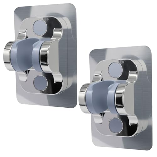 2 Pack Strong Adhesive Shower Waterproof Handheld Shower Holder Adjustable No Drilling Wall Mount Bracket, No Drilling Holder for RV Bathroom (Silver) - style: Silver