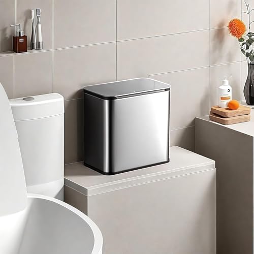 2 Pack 1.3 Gallon/5L Slim Stainless Steel Trash Can with Lid, Odor Control Charcoal Filter, Removable Bucket, Hanging/Wall Mounted/Standing Waste Bin for Kitchen, Bathroom, Bedroom, Office