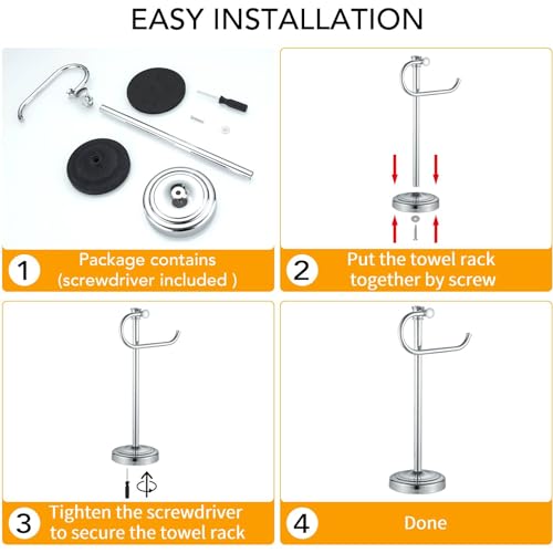 17 Inch Polished Chrome Stand Towel Bar Hanger Hand Towel Bar Bathroom Vanity Countertop Towel Holder Free Standing Stainless Steel Towel Ring Hardware Accessories Towel Rack - color: Polished Chrome