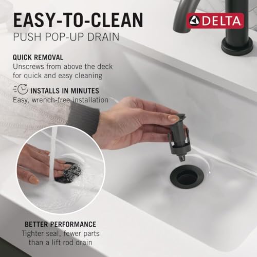 Delta Modern Matte Black Bathroom Faucet 1 Hole, Single Hole Bathroom Sink Faucet for Vanity, Push-Pop Drain Assembly, Matte Black 581LF-BLGPM-PP - color: Matte Black