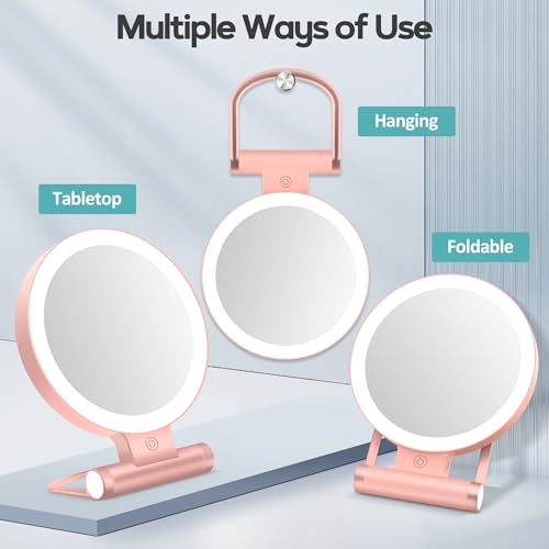 Magnifying Mirror with Light 30X, Double-Sided 1X/30X Magnifying Makeup Mirror with Tweezer, 2000mAh 3 Colour Modes with Adjustable Brightness,Foldable Compact Travel Mirror(Rose Gold) - color: Rosegold