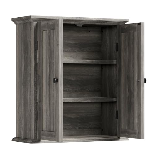 ChooChoo Bathroom Wall Cabinet with 2 Doors, Over The Toilet, Farmhouse | 8.8"D x 21.1"W x 24"H, Medicine Cabinet, Adjustable Shelves, Cupboard, Retro Grey - color: Retro Grey, size: 8.8"D x 21.1"W x 24"H