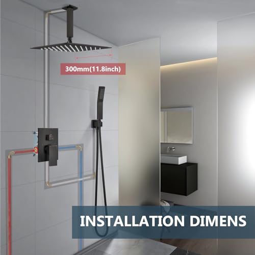 Aolemi Ceiling Shower Faucet with Handheld 12 Inch Head Oil Rubbed Bronze | Shower Valve and Trim Kit,SUS304 Rain Head and Handle Set System,All Metal,Bathroom, Handheld Spray - color: Bronze, size: 12 Inch Ceiling Shower Head