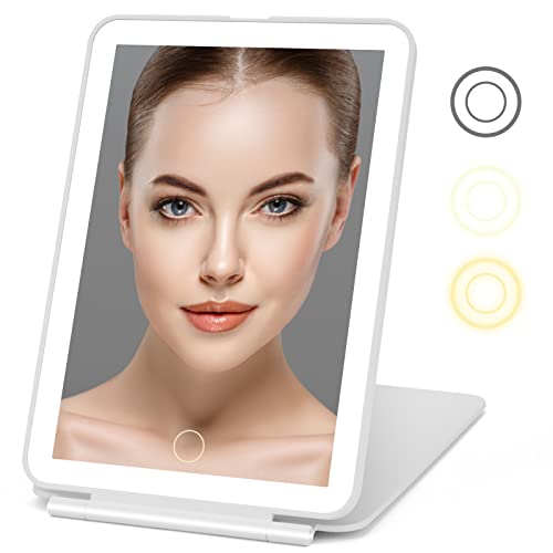 DenCert Rechargeable Travel Makeup Mirror 72 LED Lighted Compact Slim Vanity with Lights 3 Lighting Modes Dimmable Touch Screen (White),(DenCert)